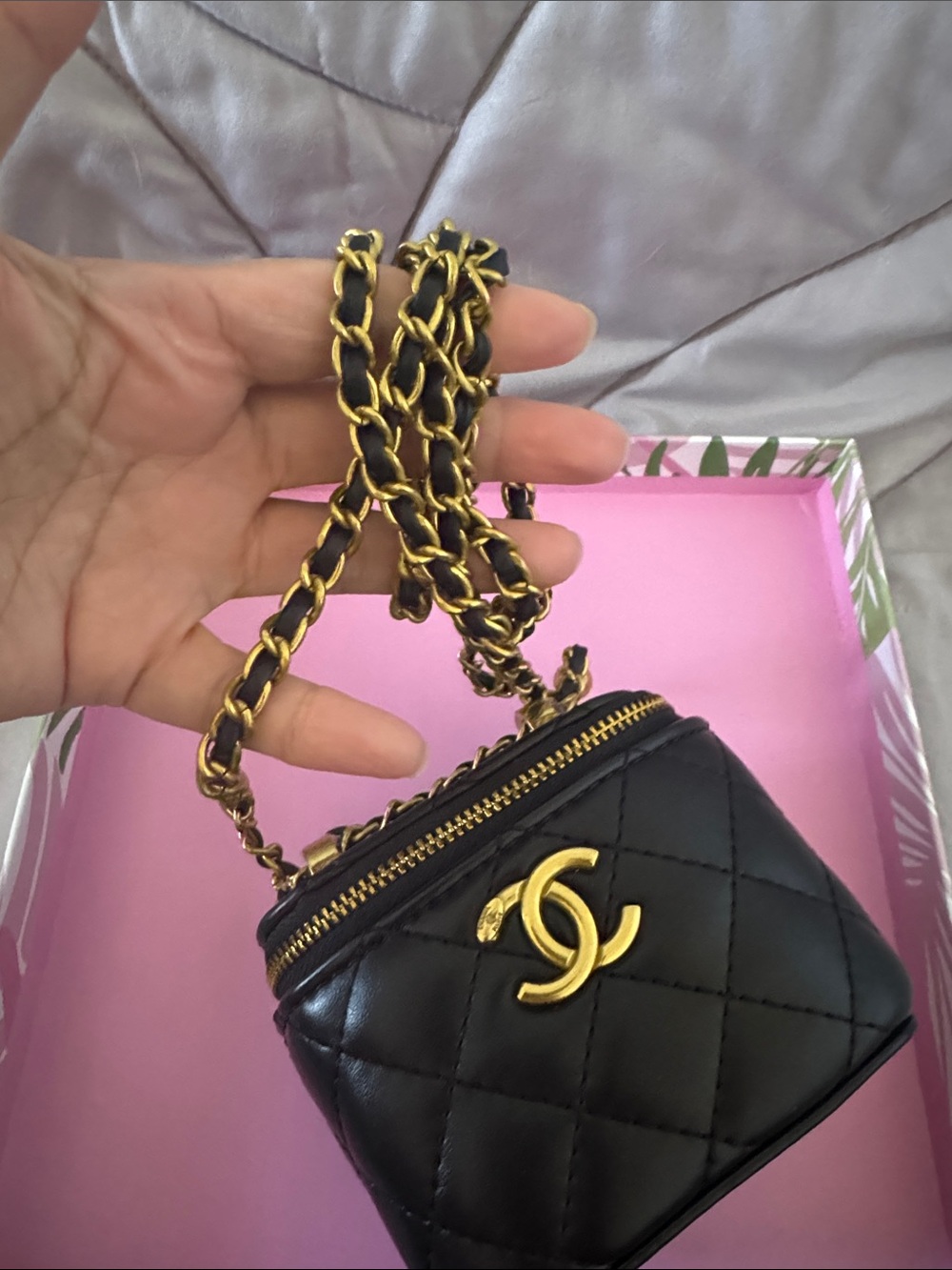 CHANEL Black Quilted Mini Vanity Bag with Gold CC Hardware - Picture 7 of 8